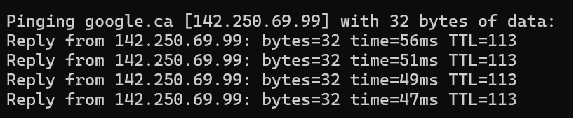A typical result of a ping command